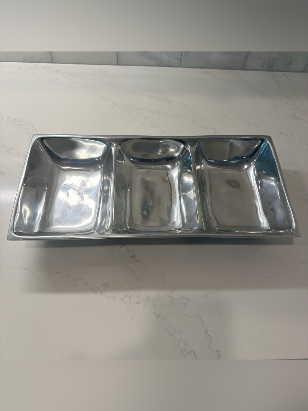 Pottery Barn Metal Divided Serving Tray | 3-Section Appetizer Platter | 16.5”x8”